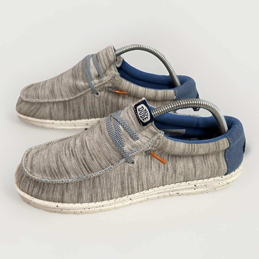 Hey Dude Wally Jersey Shoes Light Grey / Blue Orange Men's Size 7 Slip-On‎ Shoes